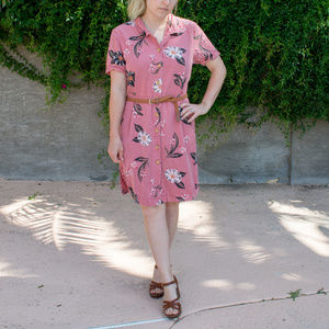 Pink Hawaiian Button Front Short Sleeve Dress